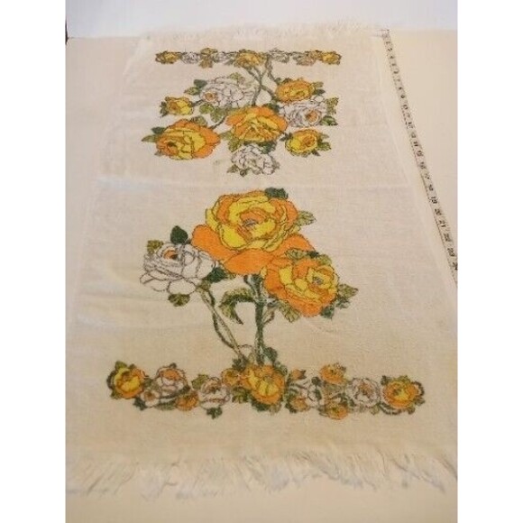 2 Vintage Bath Towels Orange Yellow Floral 60s 70s Cone Made‎ in USA - Picture 13 of 16